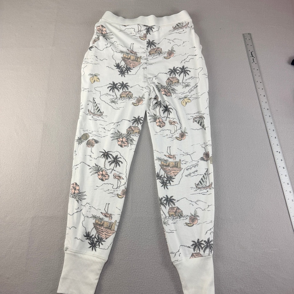 Gilly Hicks Tropical Island Print Soft Knit Jogger Lounge Pants White Sz S